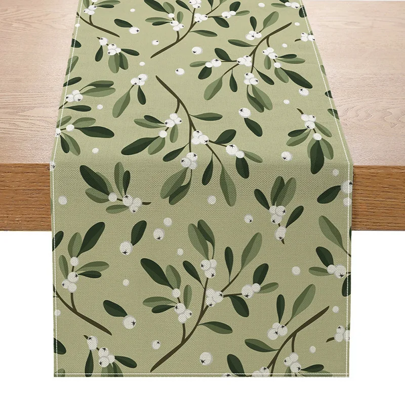 مفرش طاولة عيد الميلاد من VIKAMA، مفرش طاولة بملمس كتان، ديكور طاولة للعطلات، خاص لحفلات عيد الميلاد، مفرش طاولة عيد ميلاد سعيد