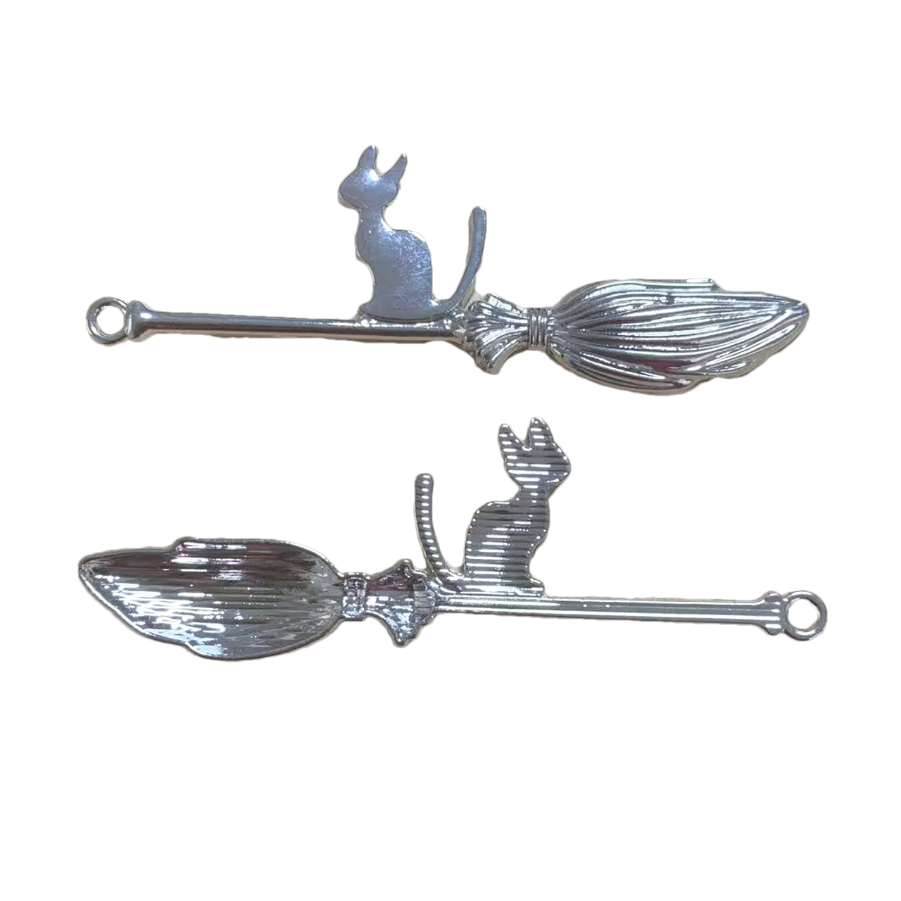 4pcs 64mm Broom Cat Charms, Alloy Cute Cat Pendants for DIY Necklace & Keychain Jewelry Making EF4211