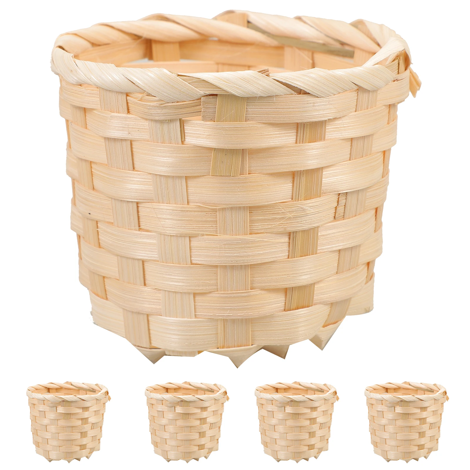 

5pcs Bamboo Woven Storage Basket Practical Hand Made Fruit Bread Snack Organizer For Home Kitchen Bar Use Craft