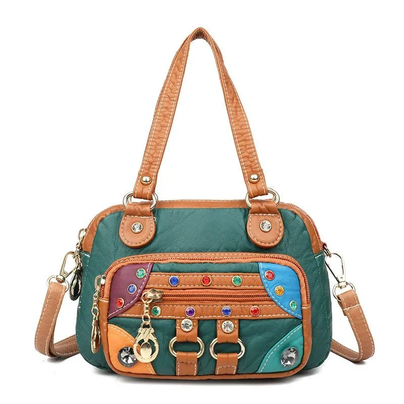 2023 New Shoulder Messenger Bag Women All-Match Soft Leather Multi-Layer Bag Middle-Aged Mother Bag Fashionable Bag