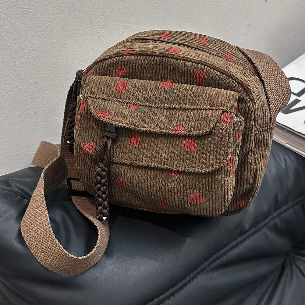 

Милая сумка через плечо с клубничным принтом, модная вельветовая сумка-кроссбоди, повседневная сумка-мессенджер на молнии для женщин и девушек, для путешествий и работы