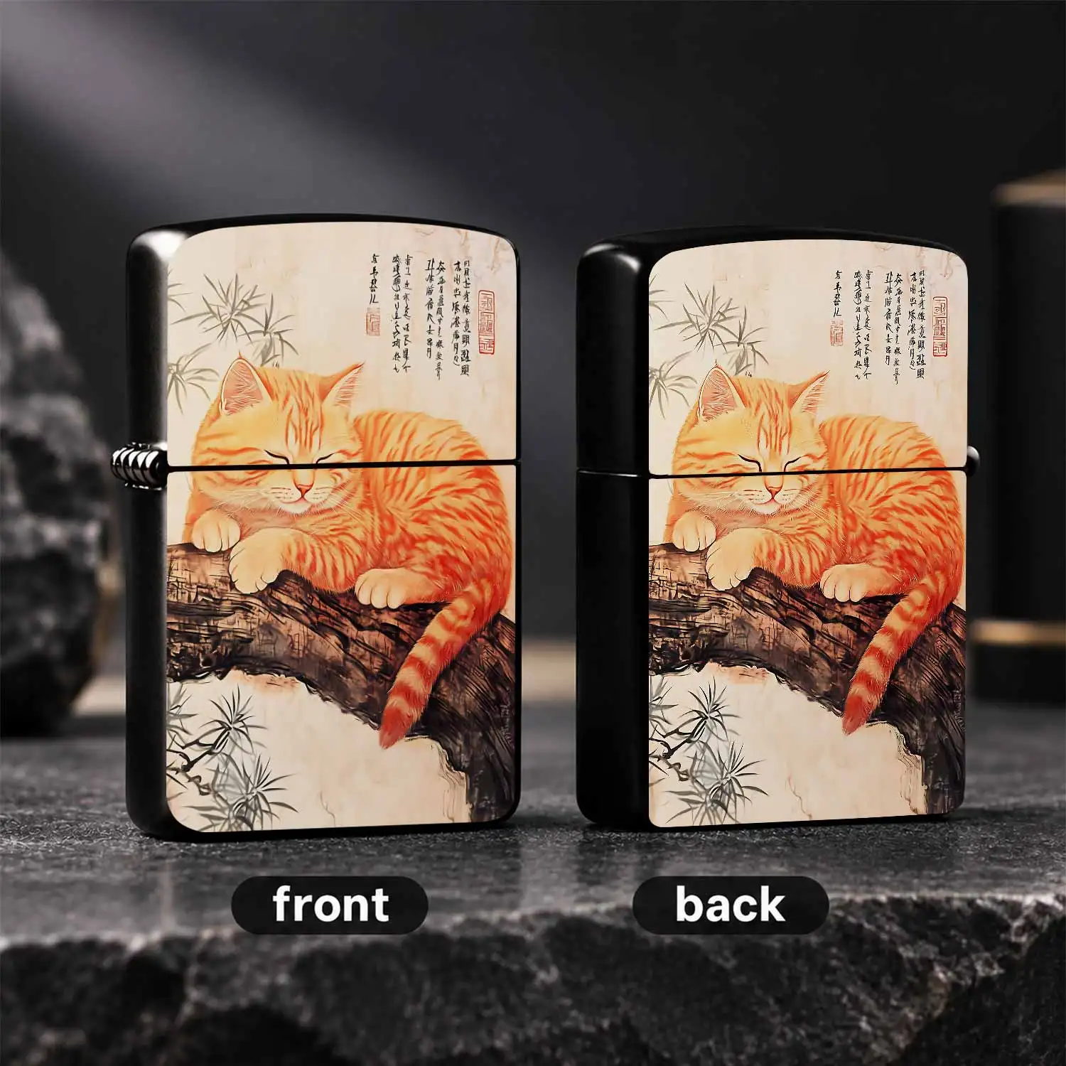 TraditionalBrush Painting Style Orange Tabby Cat Lighter, Elegant Aesthetic Portable Igniter for Candle, Incense, Camping, Cozy Oriental Decor Art Piece, Thoughtful Unique Gift for Housewarming, Festive Gatherings and Da A Humorous And Inte
