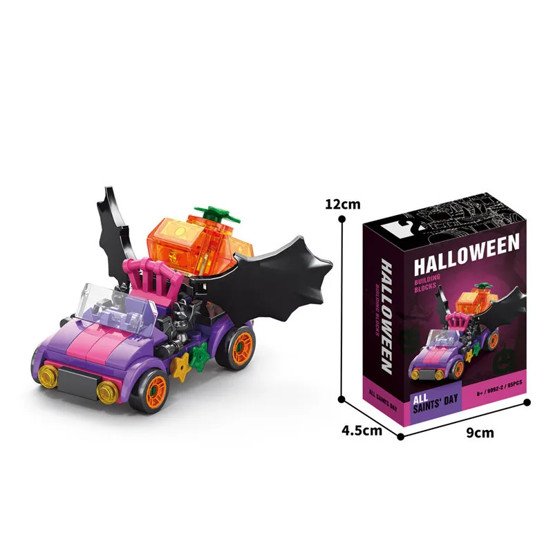 6in1 Halloween Bouwsteen Batmobile Ghost Pompoen Kat Spookhuis Heks Spooktrein Speelgoed Magische Nachtstenen Geassembleerd Cadeau