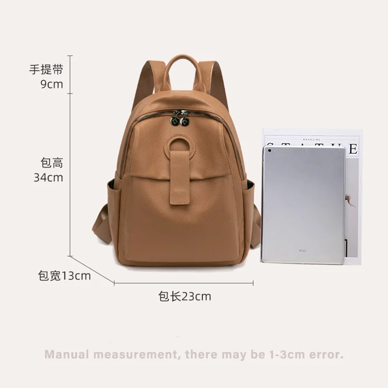 

New Fashion Women's Large Commuter Backpack High-end Soft Leather Multifunctional Children's Wear Shoulder Strap Travel Canvas B
