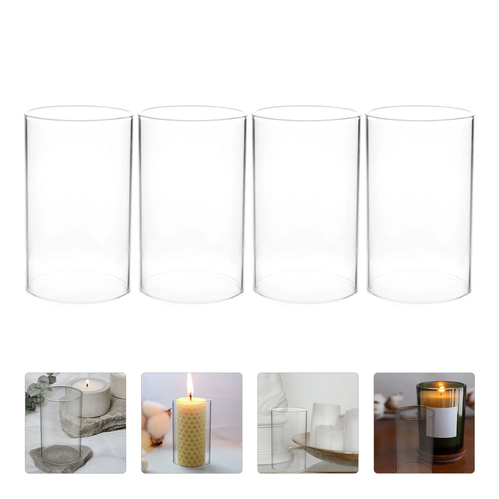 

4 Pcs Decorate Shade Table Candles Light High Borosilicate Glass Clear Holder Cover