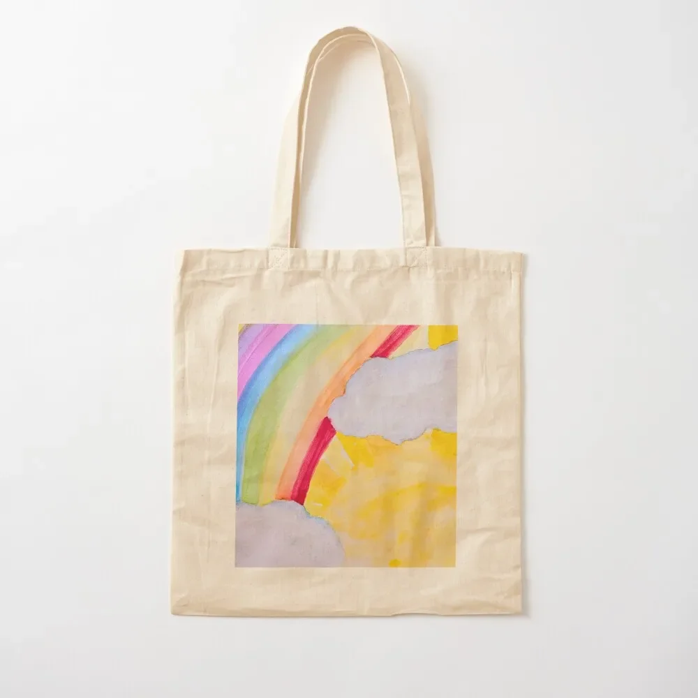 

Under One Sky Cover Art- Sun Rainbow Clouds Watercolor Tote Bag shoping bag Beach bag Handbags women