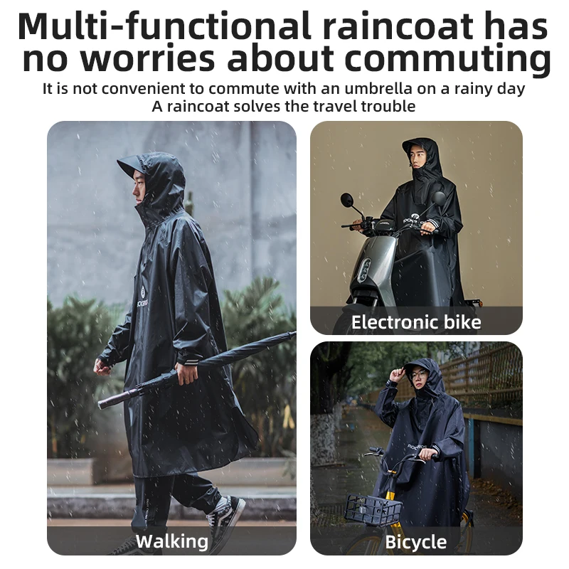 ROCKBROS Bicycle Raincoat Cycling Jacket Backpacks Poncho Rainproof Coat Brim With Hood Electromobile Waterproof Windproof Cloak