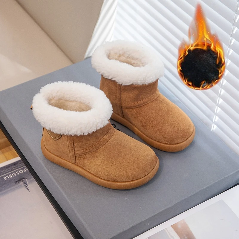 

2025 Winter New style Fashionable Elegant Children Snow Boots Flat Bottom Wear resistant Soft Plush Warm Girls Snow Boots