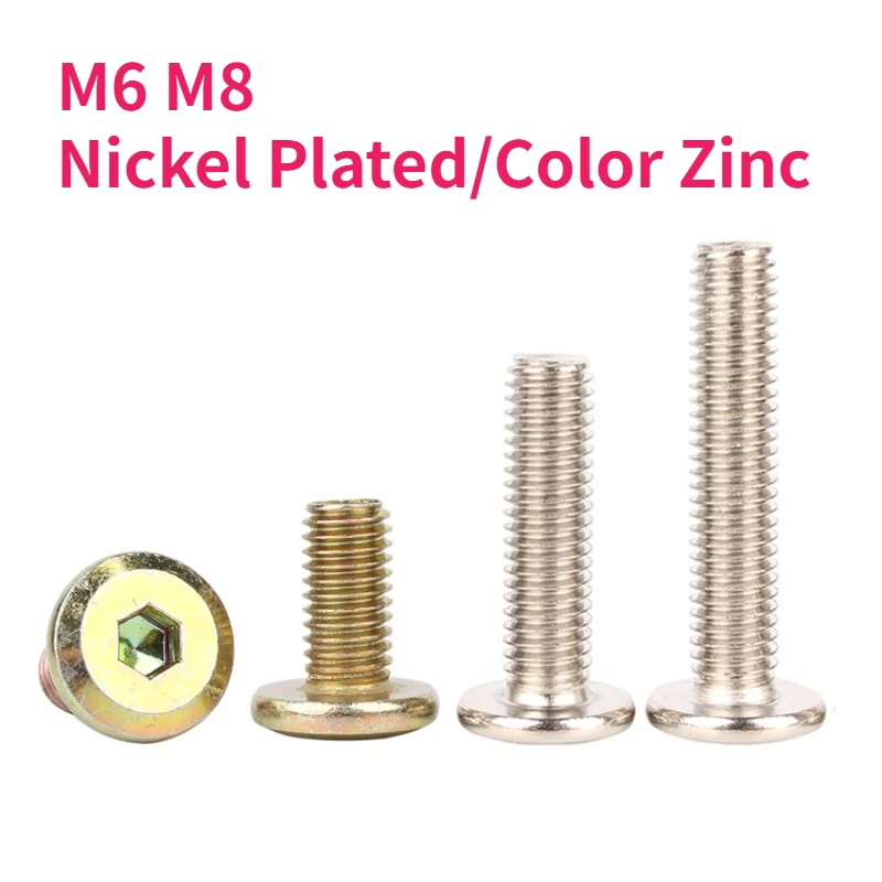 

M6 M8 Nickel Plated/Color Zinc Carbon Steel Flat Hex Hexagon Large Furniture Socket Rivet Screw Joint Connect Allen Head Bolt