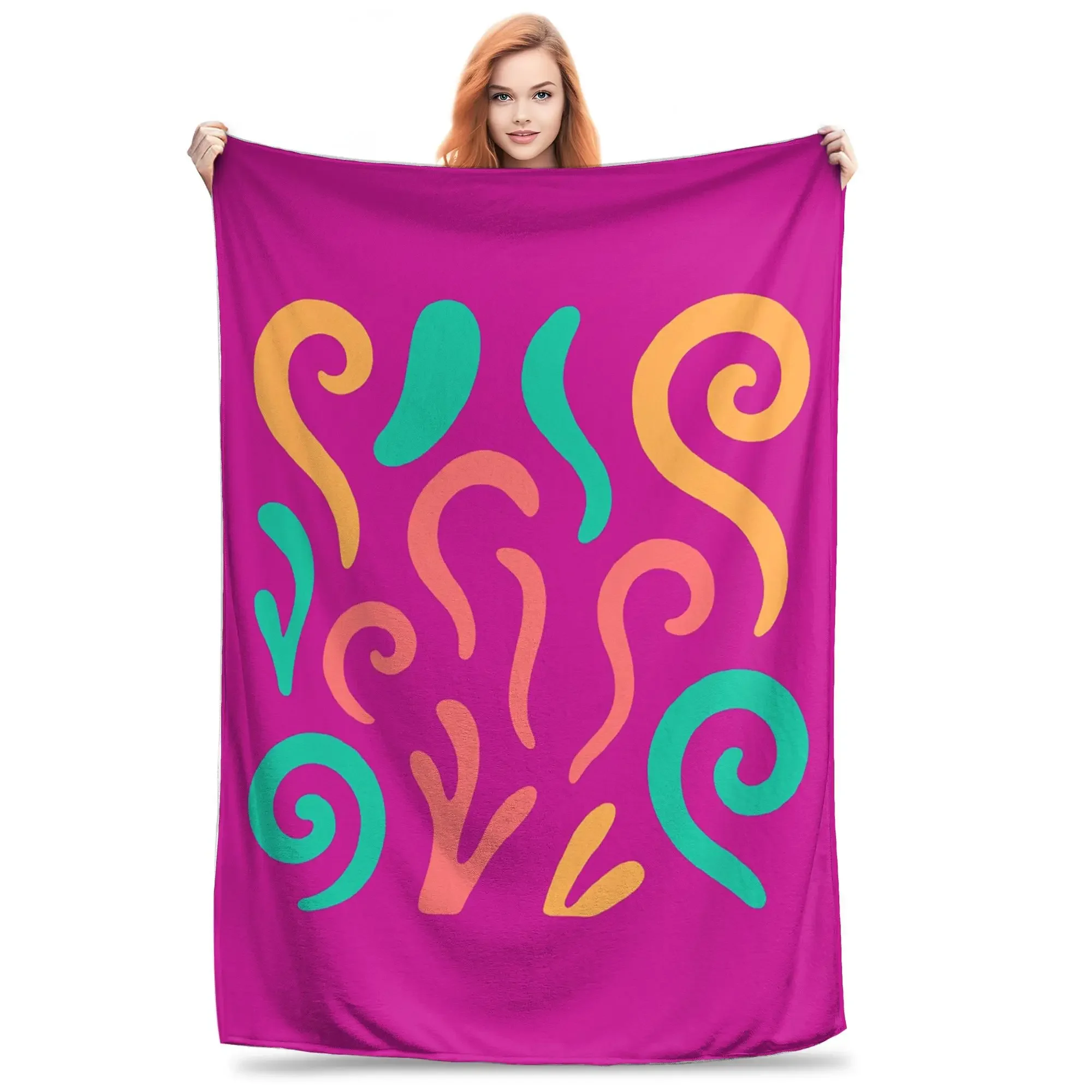 

Colourful Coral Print with Pink Background Blankets Flannel Sofa Throw Blanket for Home Bedroom Outdoor Throws Bedspread Quilt