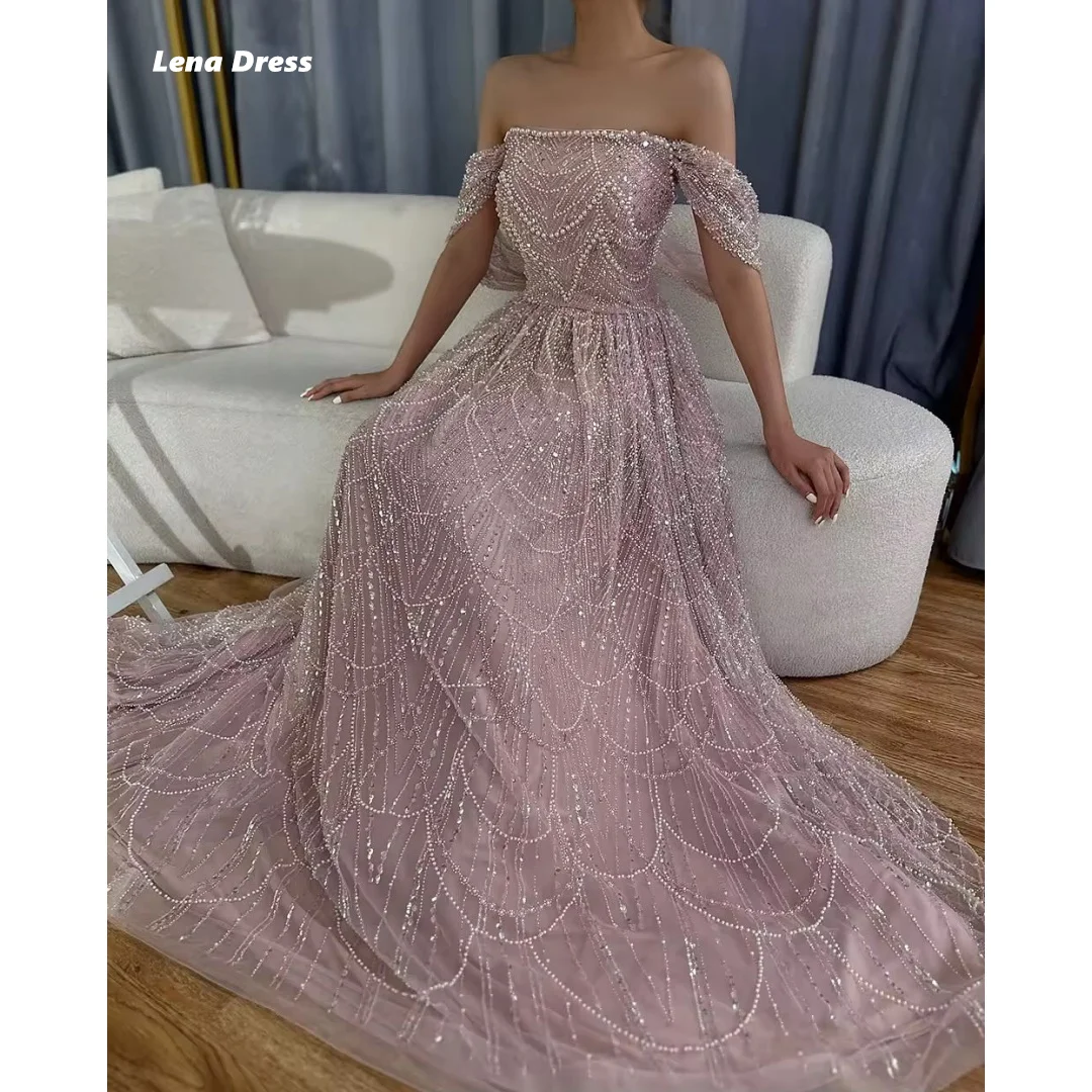 

Lena Long Prom Dresses 2025 Luxury Women Evening Dress Custom Made Line A Elegant Gown Off-shoulder Beads Wedding Party Dress