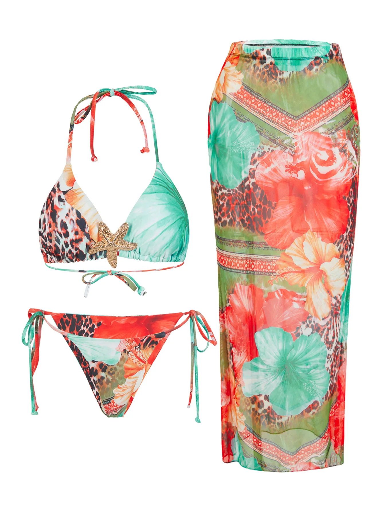 Sexy Print 3 Piece Micro Bikinis Women Swimsuit 2025 New Swimwear With Long Sleeve Bathing Suit Beachwear Biquini Female