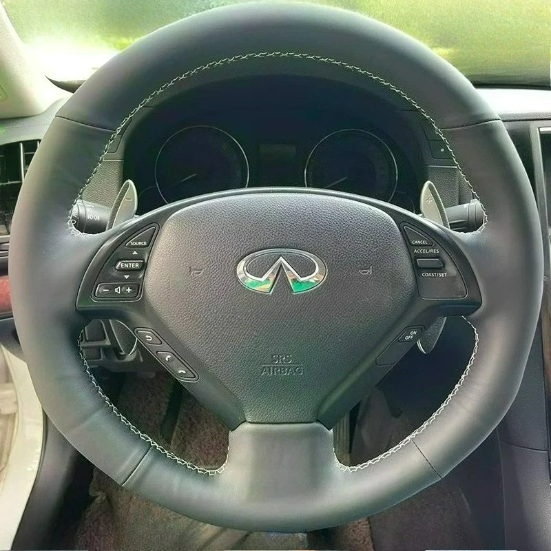

For Infiniti G37 G35 G25 EX35 EX25 EX37 Q60 QX50 2014 2015 Hand Stitched black Genuine Leather Car Steering Wheel Cover