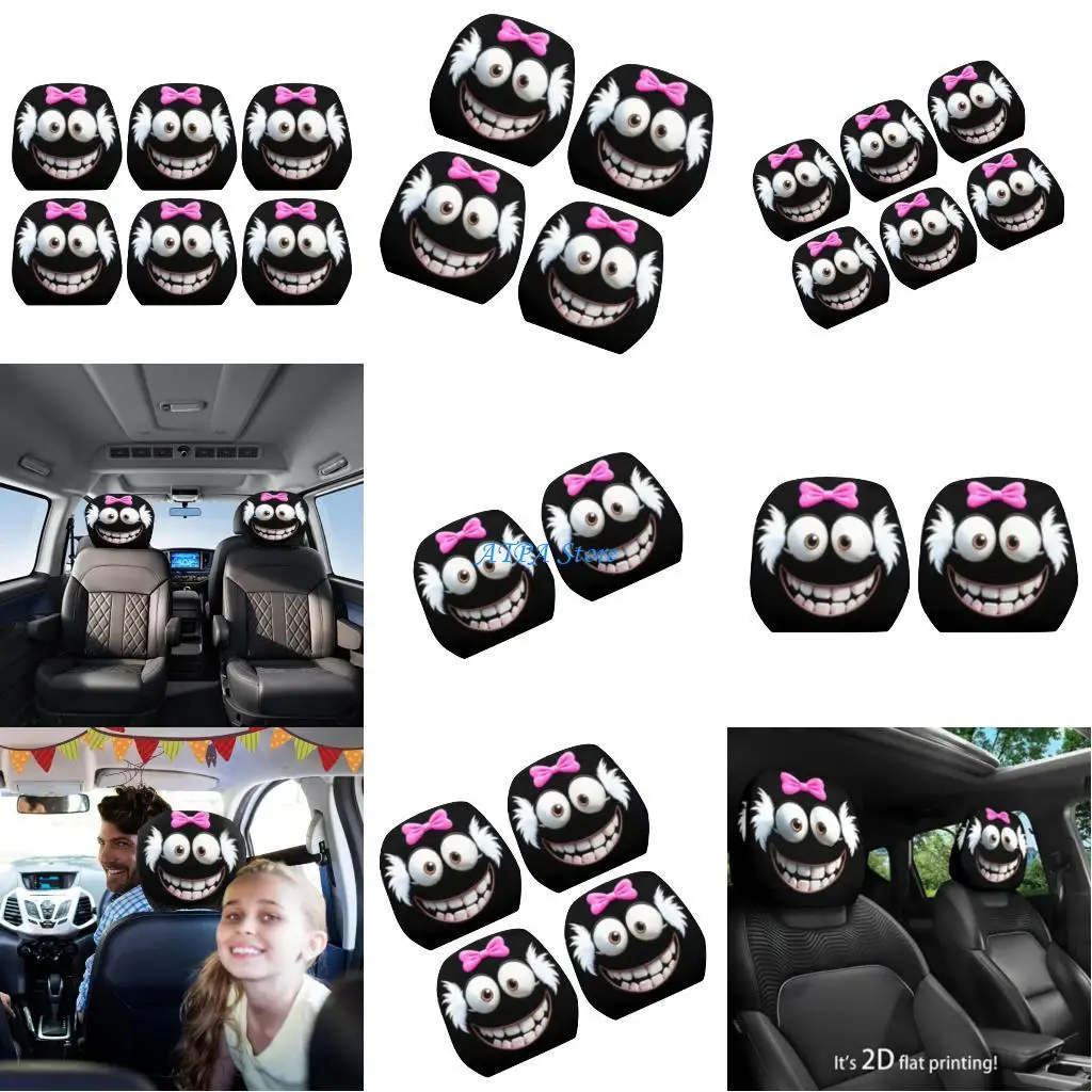 

U13C Cartoon Eye Bows Cartoon Headrest Protector Soft Polyester Decors for Vehicles