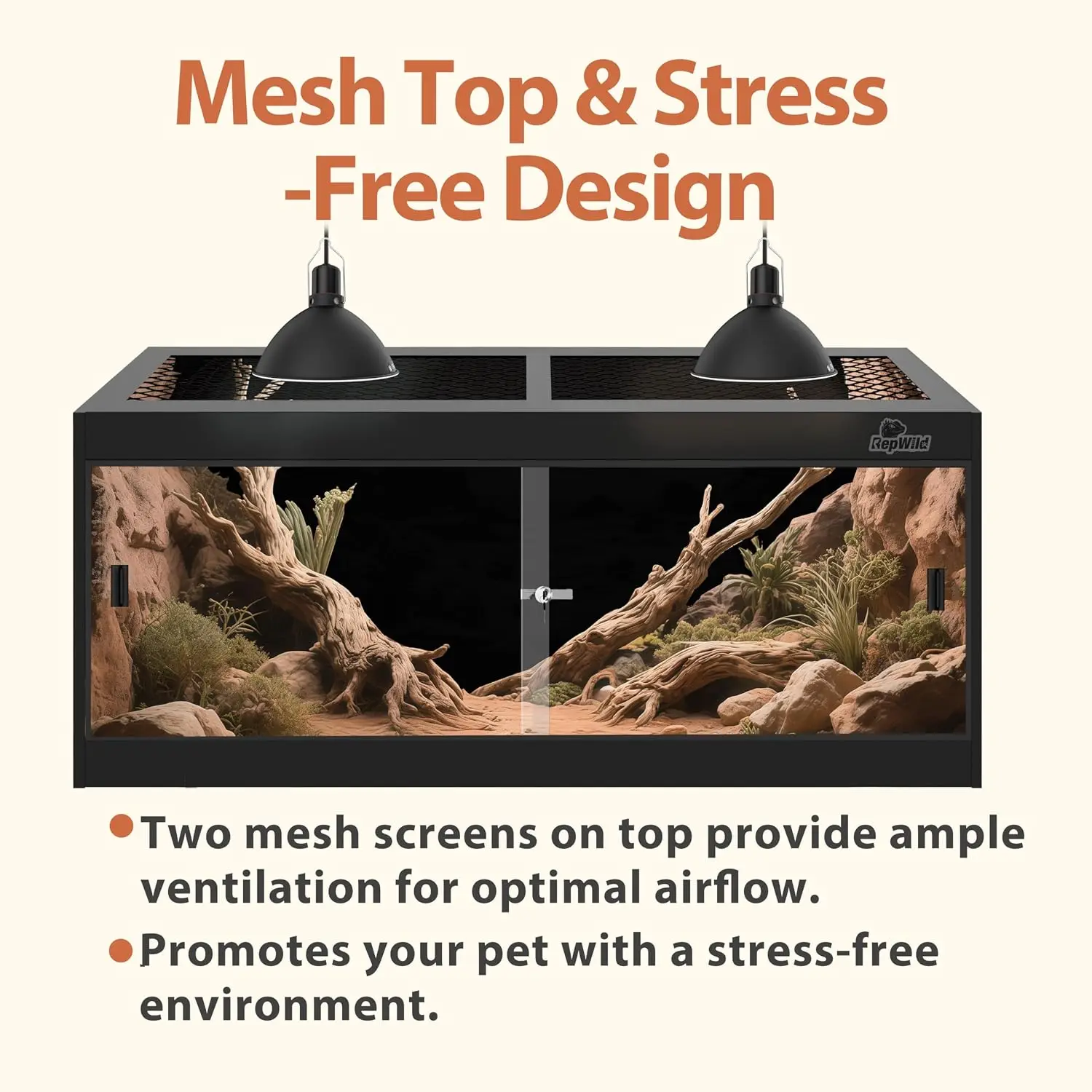 ^4x2x2 (120 Gallon) PVC Reptile Enclosure, Terrarium/Tank with Heavy-Duty Screen Top, Glass Sliding Doors & Lock for Bearded
