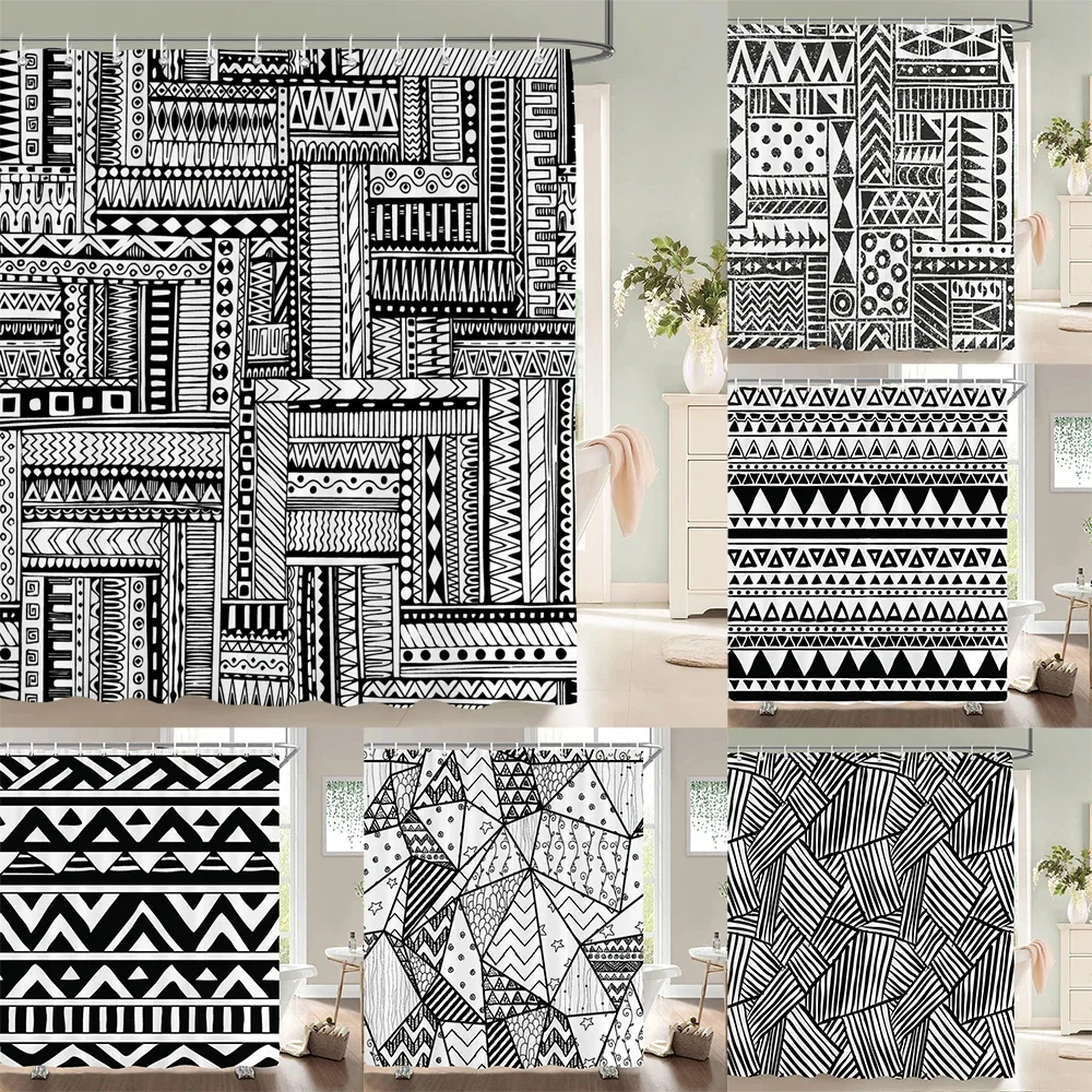 1 pc black white geometric Print polyester shower curtain waterproof fabric partition bathroom curtain ,decoration bath curtain