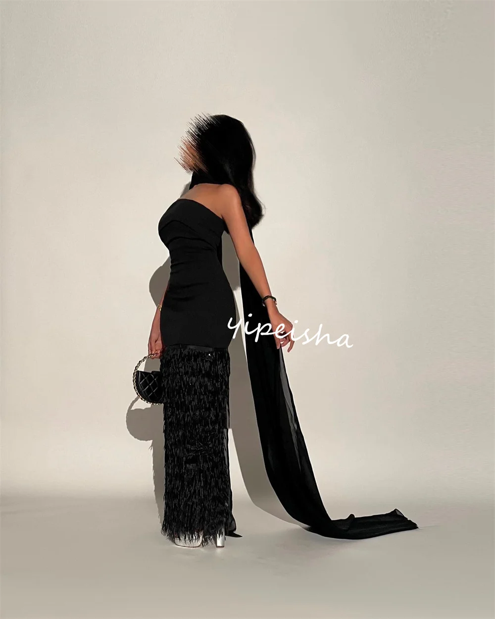 CustomizedElegant Jersey Pleat Tassel Column Strapless Long Dresses Celebrity Dresses Fashion Classic Exquisite Sizes Available