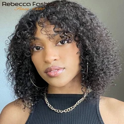 Perucas encaracoladas profundas do cabelo humano do brasileiro das perucas encaracoladas profundas do cabelo humano de rebecca curto encaracolado franja perucas para as mulheres remy ombre brown