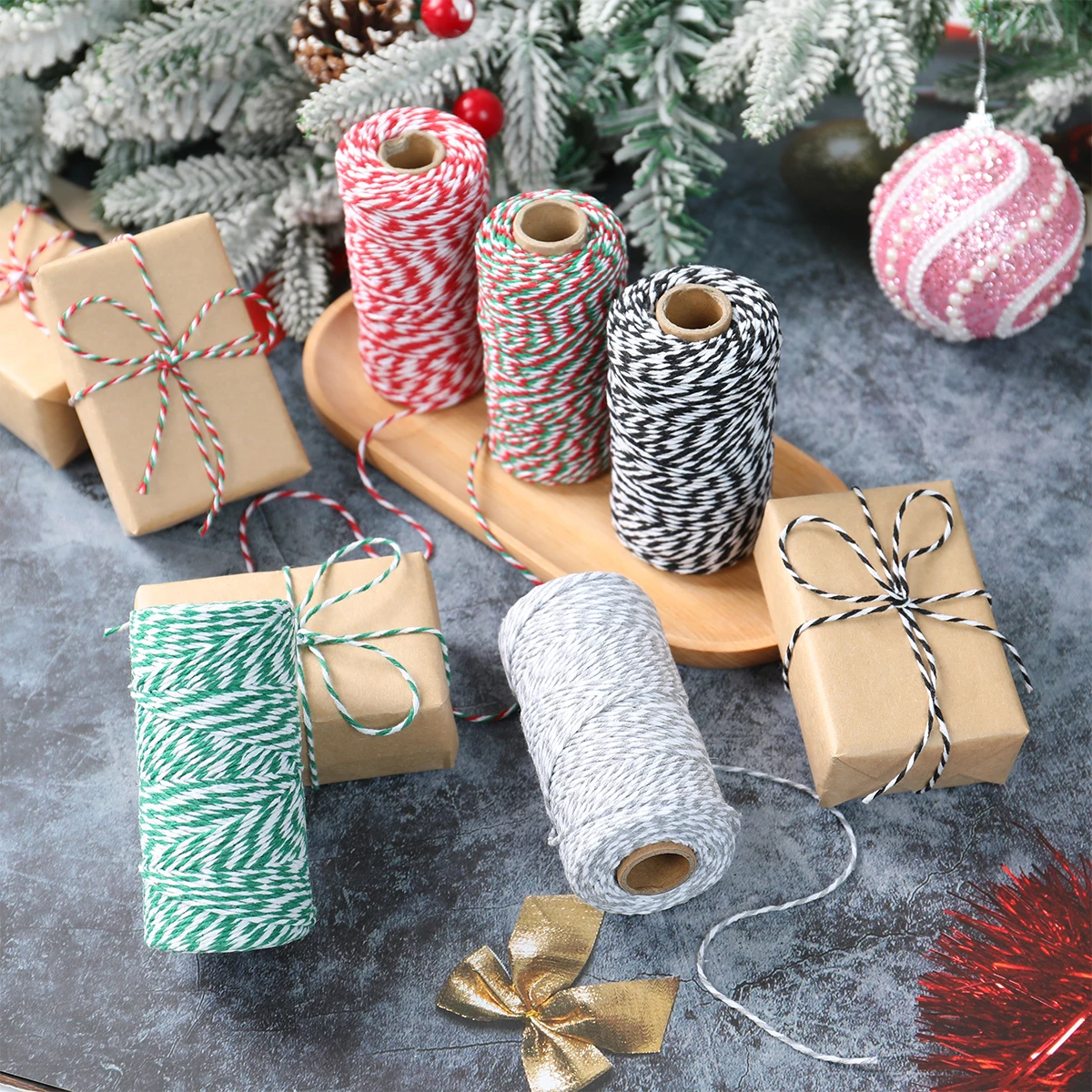 100M Christmas Red Green White Cotton Rope Cord String Cotton Thread for Home Decor Handmade DIY Christmas Gift Wrapping