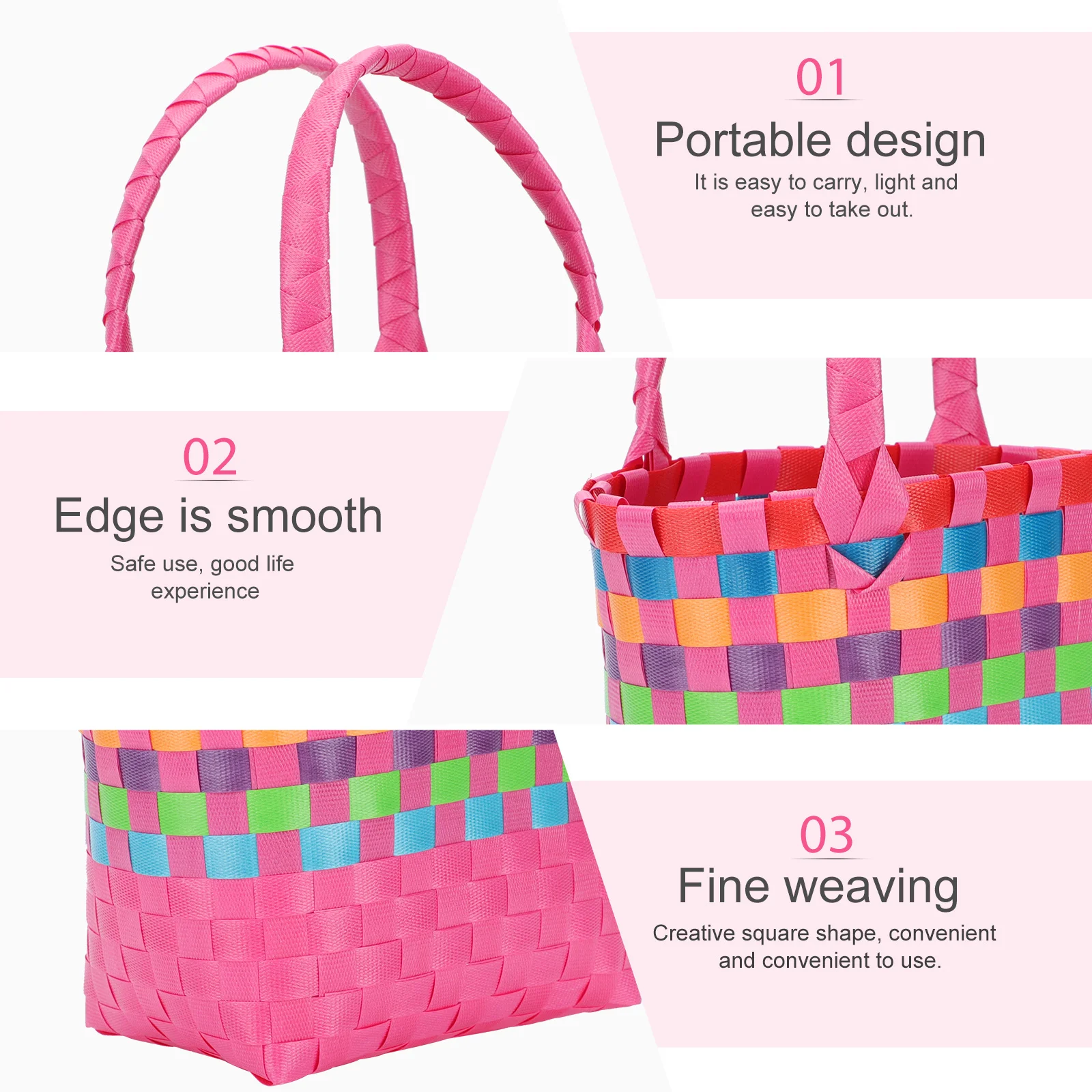 

1pc Colorful Plastic Small Basket Lightweight Square Multifunctional Storage Basket For Household Supplies Fruit