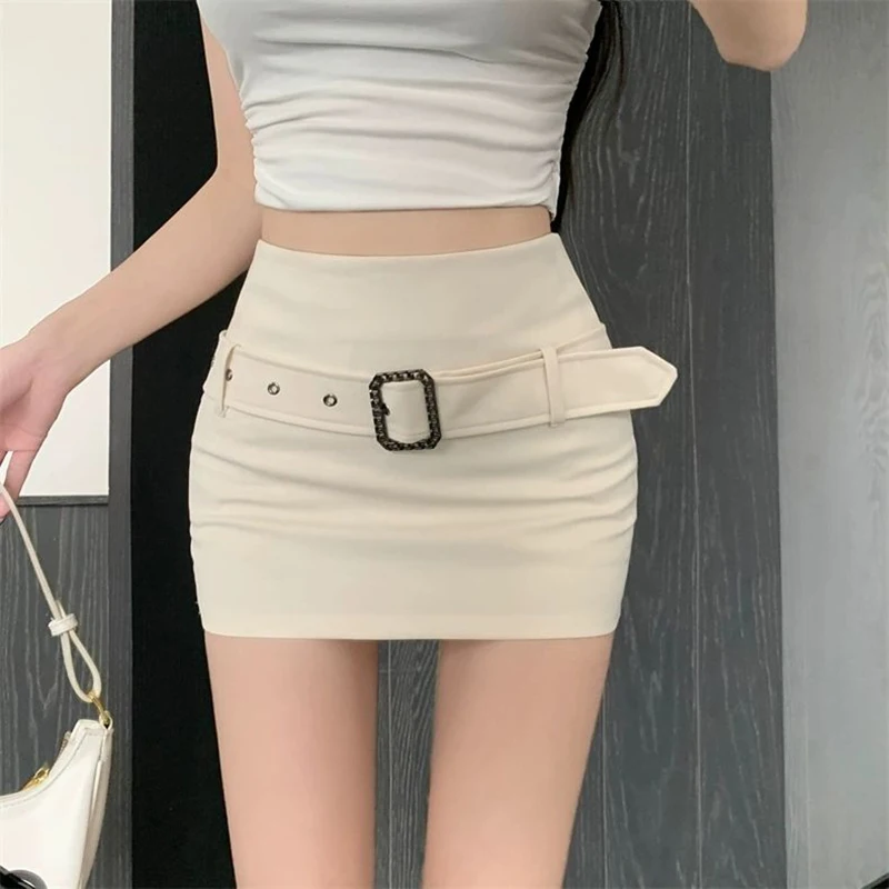 

Sexy bag hip skirt high waist buckle belt summer new female tight joker skirt hot girl skirt. pleated skirt