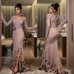 Customized Intricate Elegant Jersey Applique Flower Pleat Mermaid Off-the-shoulder Long Dresses Bespoke Occasion Dresses Exquisi