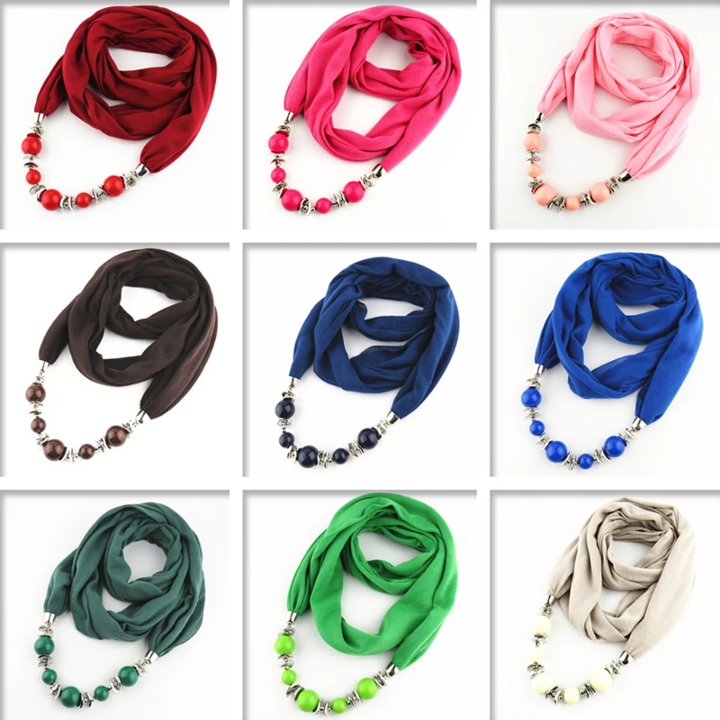 Ethnic Lightweight Solid Color Collar Scarf Luxury Beaded Pendants Jewelry Necklace for Infinity Scarves Wrap Women Shaw