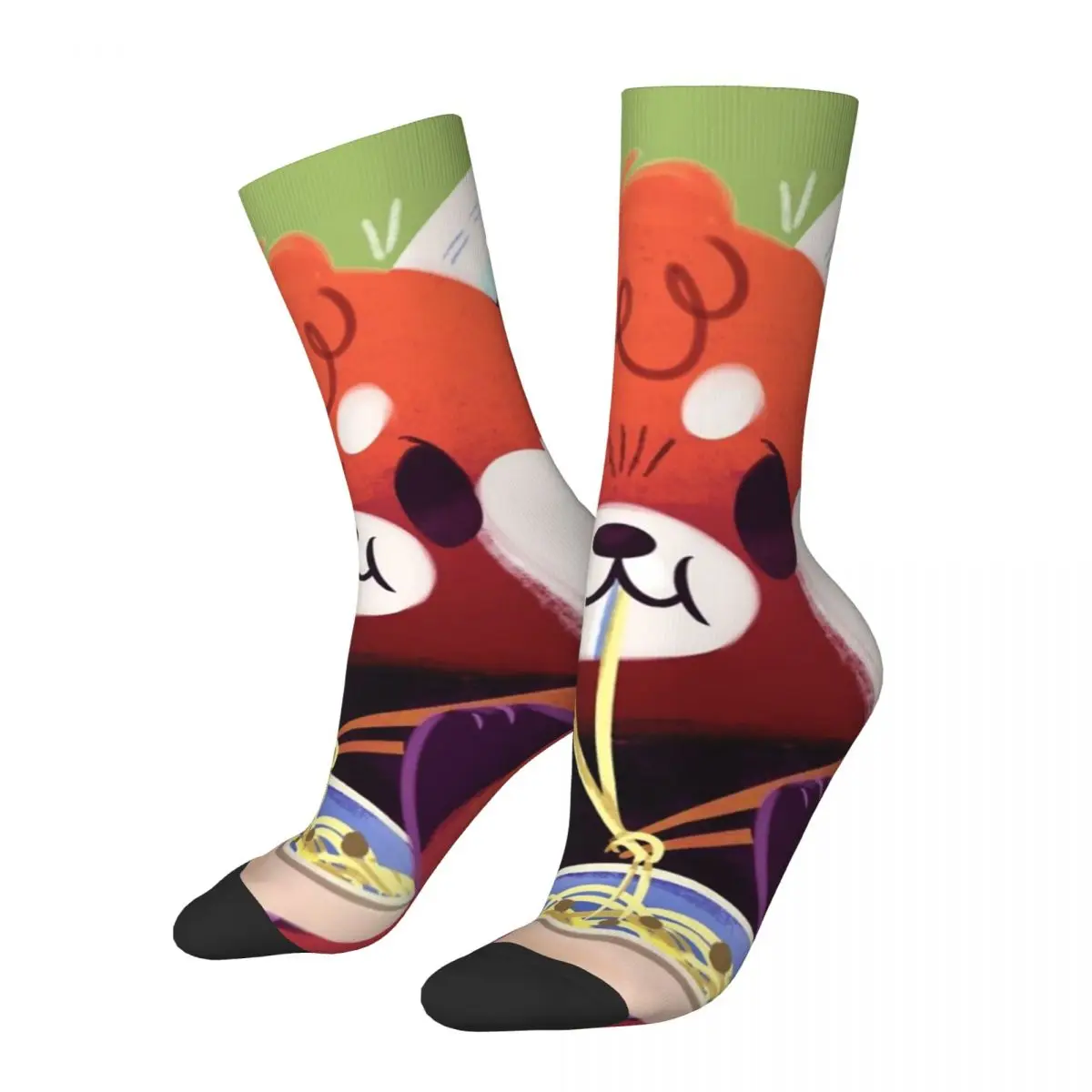 Funny Happy Men's Compression Socks Red Panda Eating Ramen Retro Harajuku Red Panda Hip Hop Novelty Casual Crew Crazy Sock