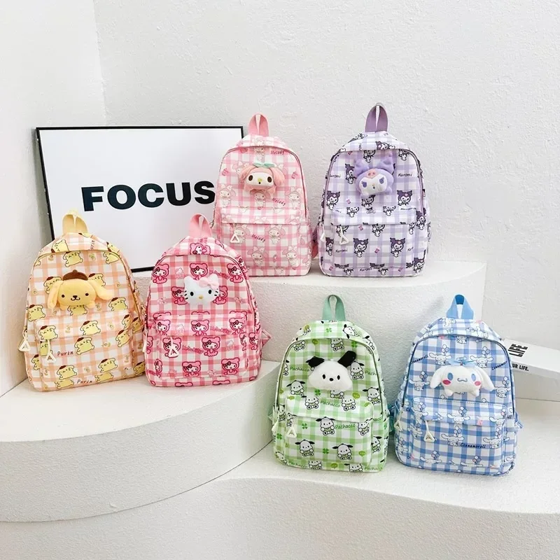 Sanrio Cinnamoroll Kuromi Melody Hello Kitty Plaid Anime Backpack Cute Schoolbags Cartoon Satchel Kawaii Knapsack Birthday Gifts