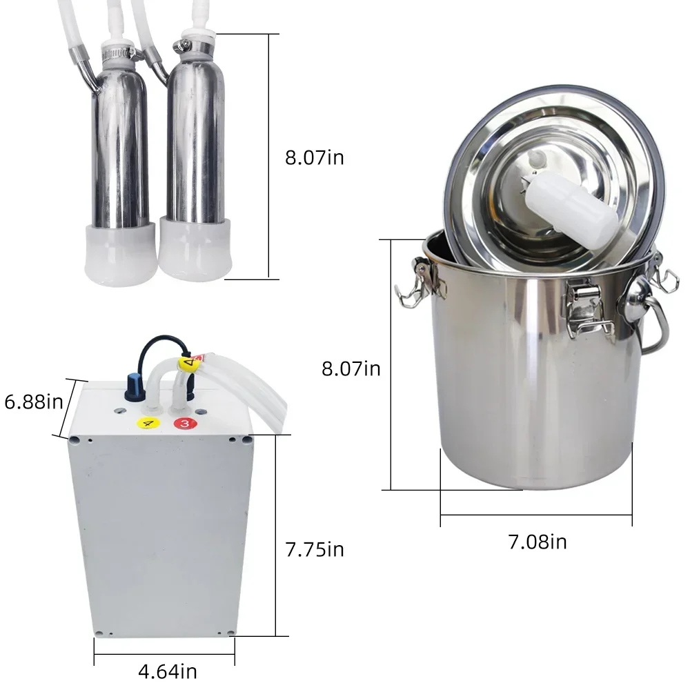 

New 5L Pulse Goat Milking Machine 220V Automatic Stop Cattle Pulsating Milking Machine Stainless Steel Milker Bucket Vacuum Pump