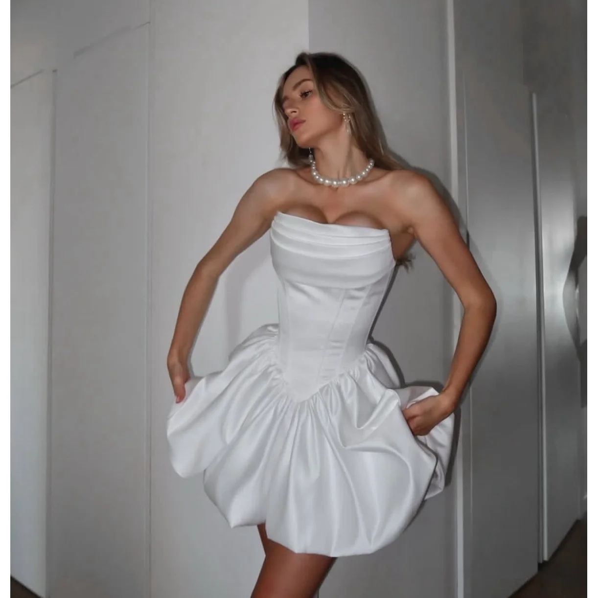 

EDECPBM Satin Strapless white A-Line Evening Dress 2026 Prom Dress Elegant Beautiful Designer Customized Robes de Soirée