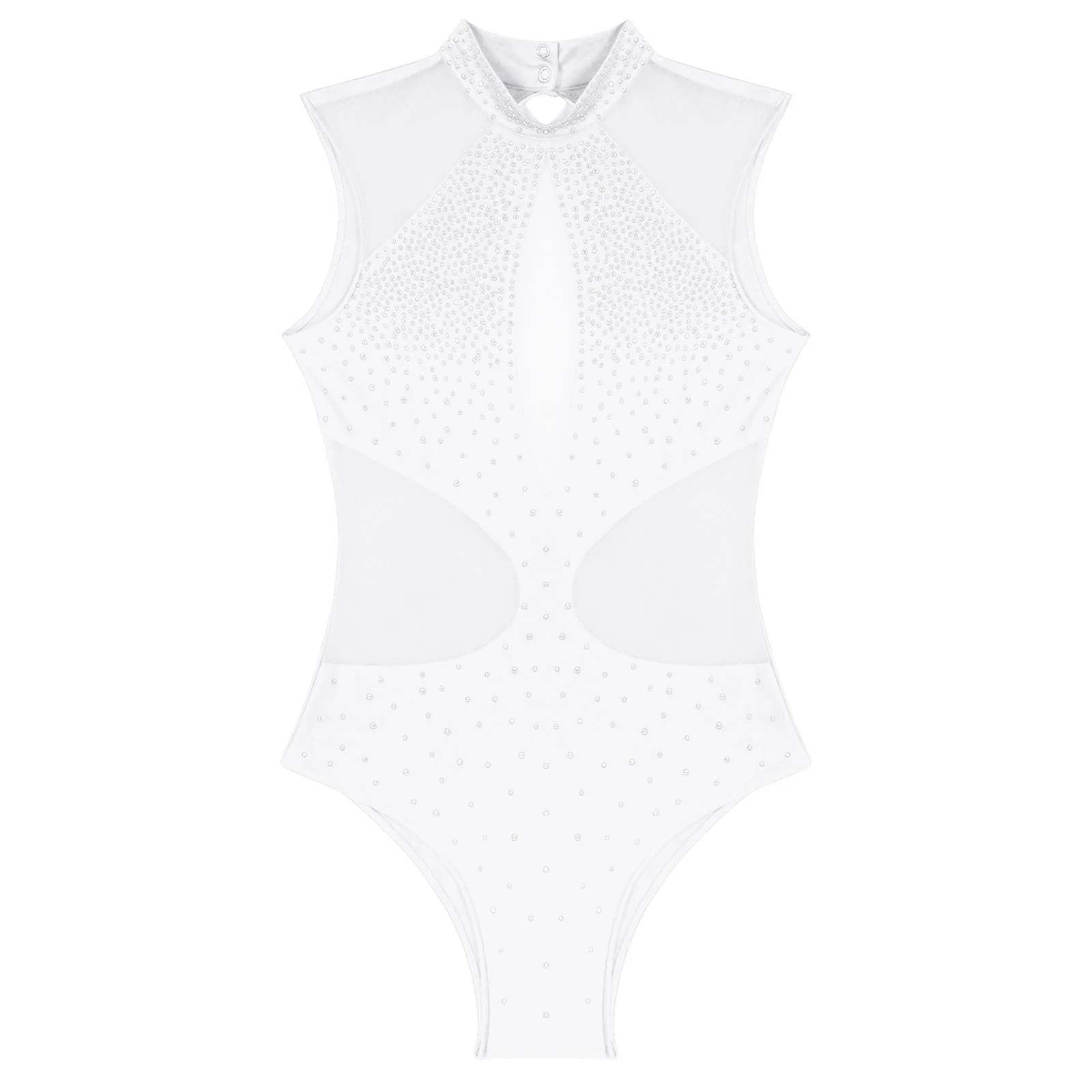 Body da donna lirico con strass scintillanti, cigno, danza classica, body senza maniche, ritaglio sul retro, per ginnastica, danza