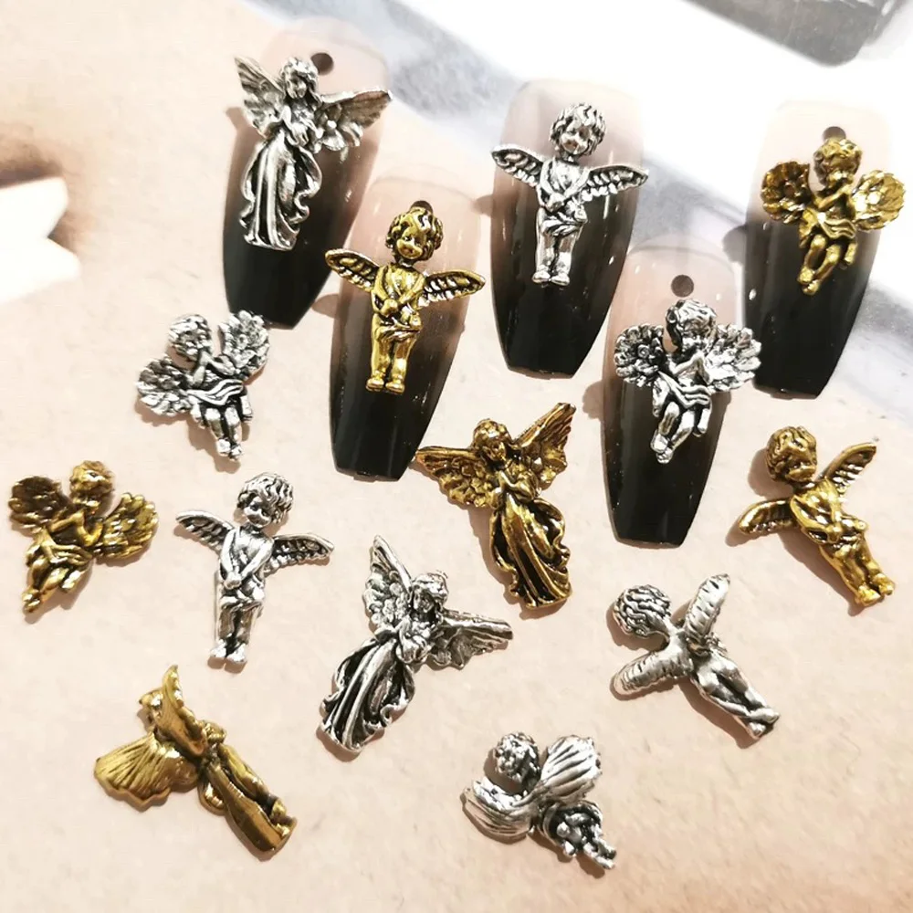 10Pcs Punk Angel Nail Art Charms 3D Alloy Gold/Silver Virgin Mary Cupid Angel Nail Art Decoration Retro DIY Nail Accessories