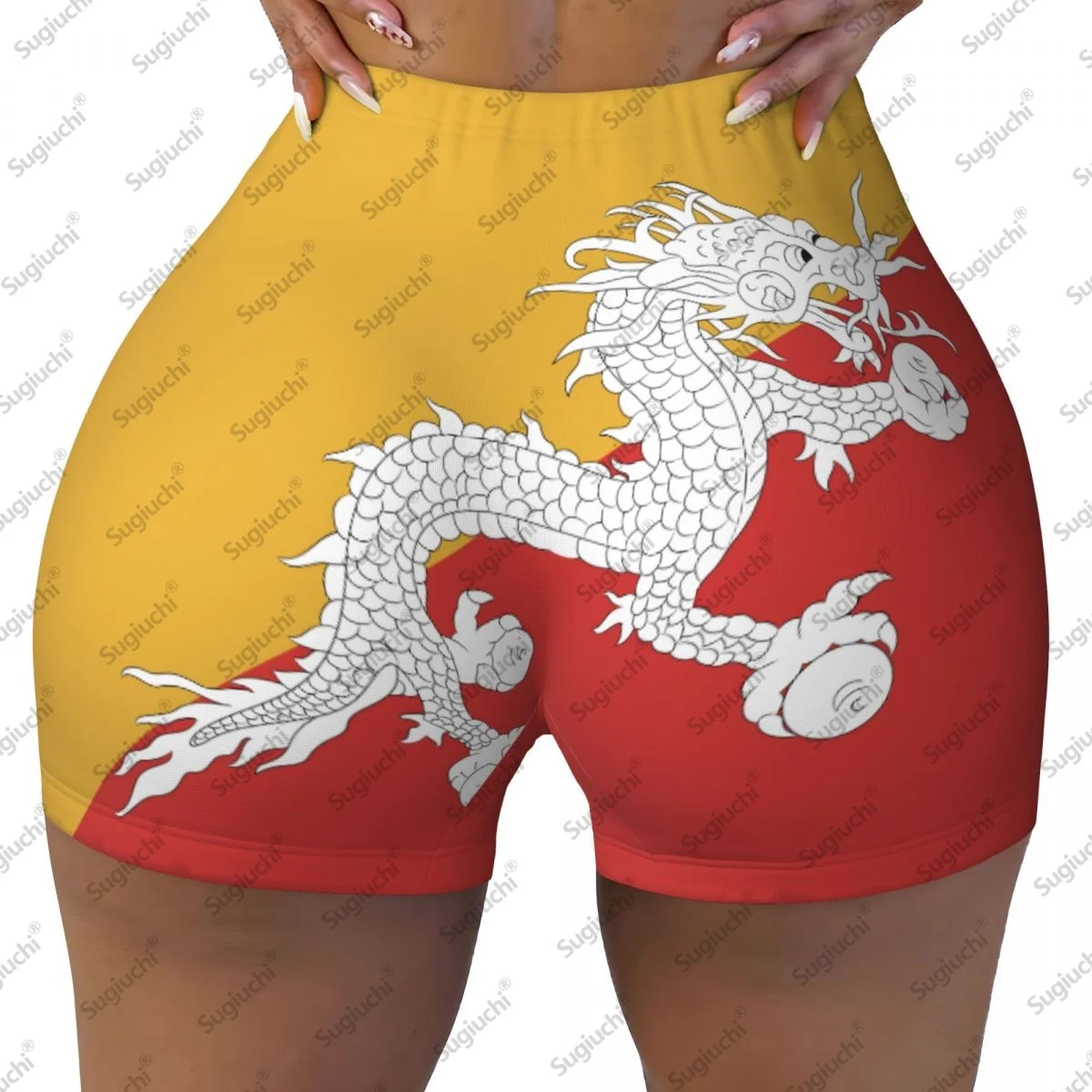 2026 Bhutan Flag Yoga Shorts for Women Workout Scrunch Butt Lifting High Waisted Gym Running Short Pants