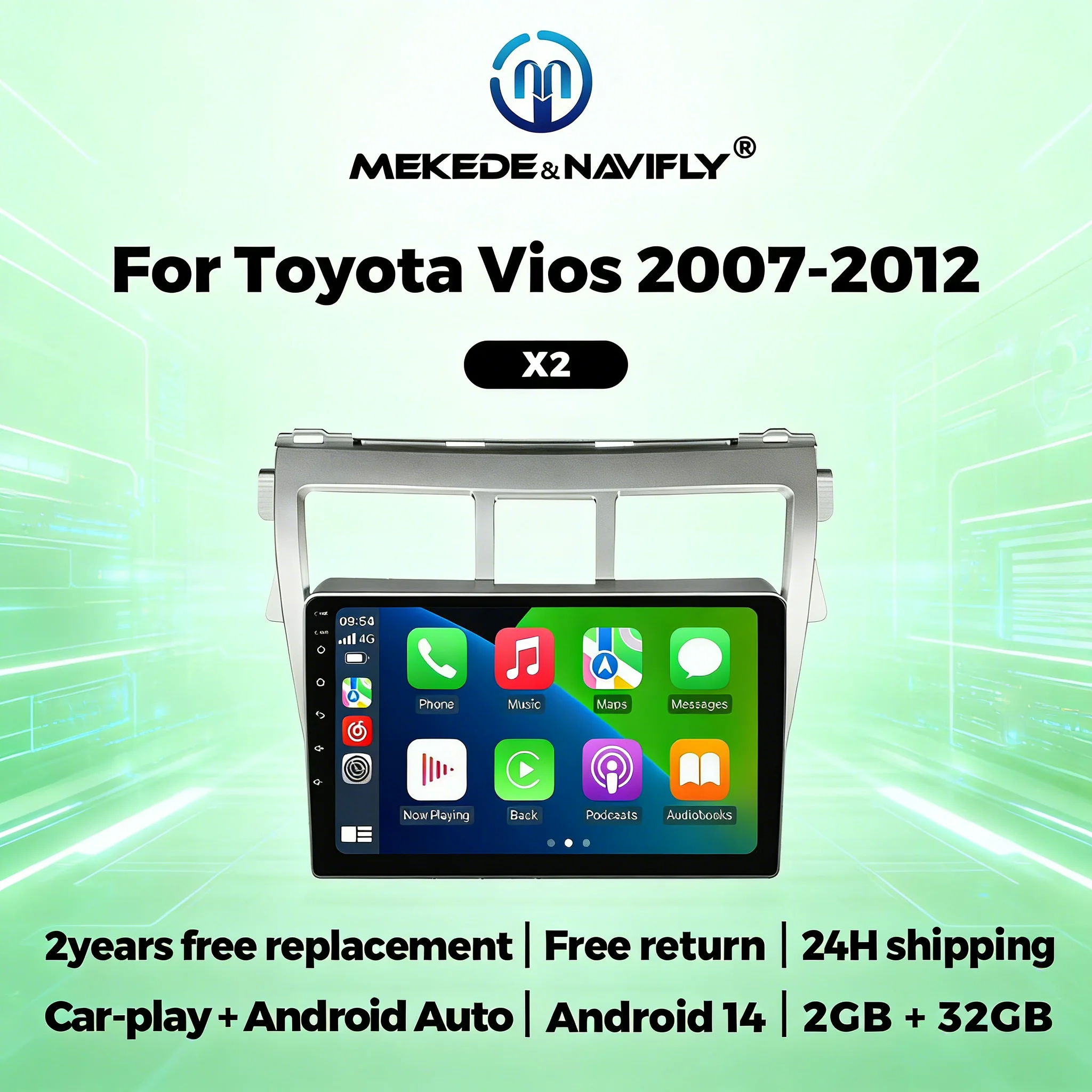 

Wireless CarPlay Android Auto For Toyota VIOS Yaris 2007-2012 Car Radio Video Multimedia Player GPS Stereo BT WIFI FM Autoradio