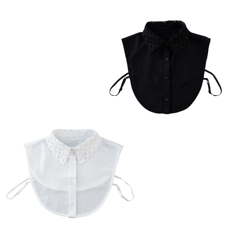 573B Comfortable Shirt Detachable Collar Lace Embroidery Comfortable Fabric False Collar Shirt for Business Casual Wear