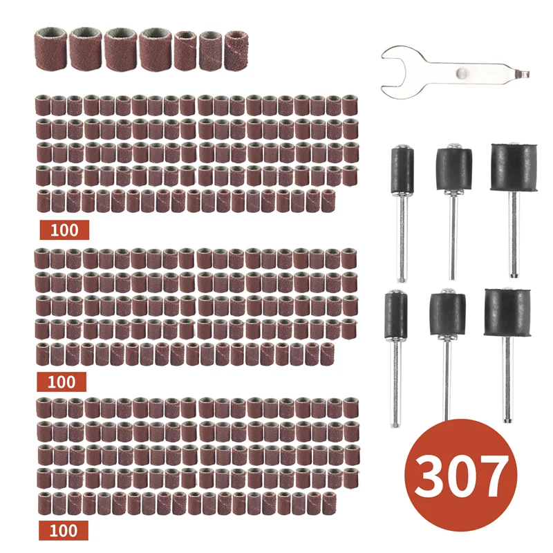 

AT51-307 Pieces Drum Sander Set Sanding Drum Kit 300 Pieces Sanding Band Sleeves (80 /120 /240 ) + 6 Pieces Drum Mandrels For Dr