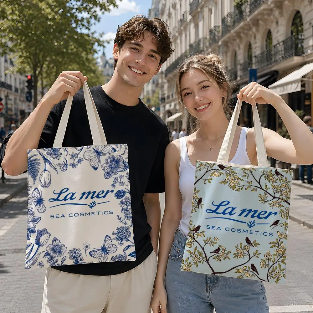 Bolsas de almacenamiento de la marca L-La Mer, bolsa de lona reutilizable, adecuada para la escuela, el trabajo, las compras, como regalo