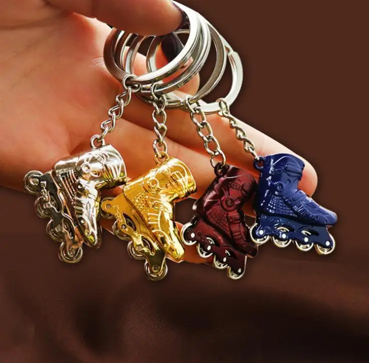 100pcs/lot Metal Keychain Bag Charm Pendant Roller Skates Shoe Keyring Lover Jewelry Fashion Women Men Key Chains Keyring