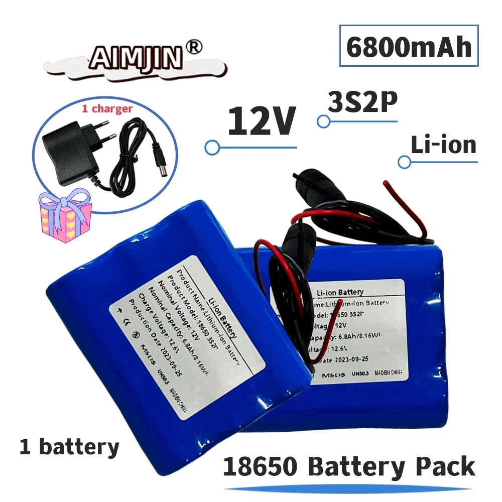 

New 100% 18650 3S2P 12V 6800mAh Rechargeable Lithium-ion Battery Pack 12.6V Charging Battery + charger