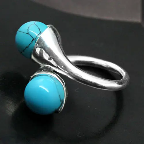 

wholesale Blue Natural Turquoise BEAD GEMS 925 STERLING SILVER RING SIZE 7 8 9 10