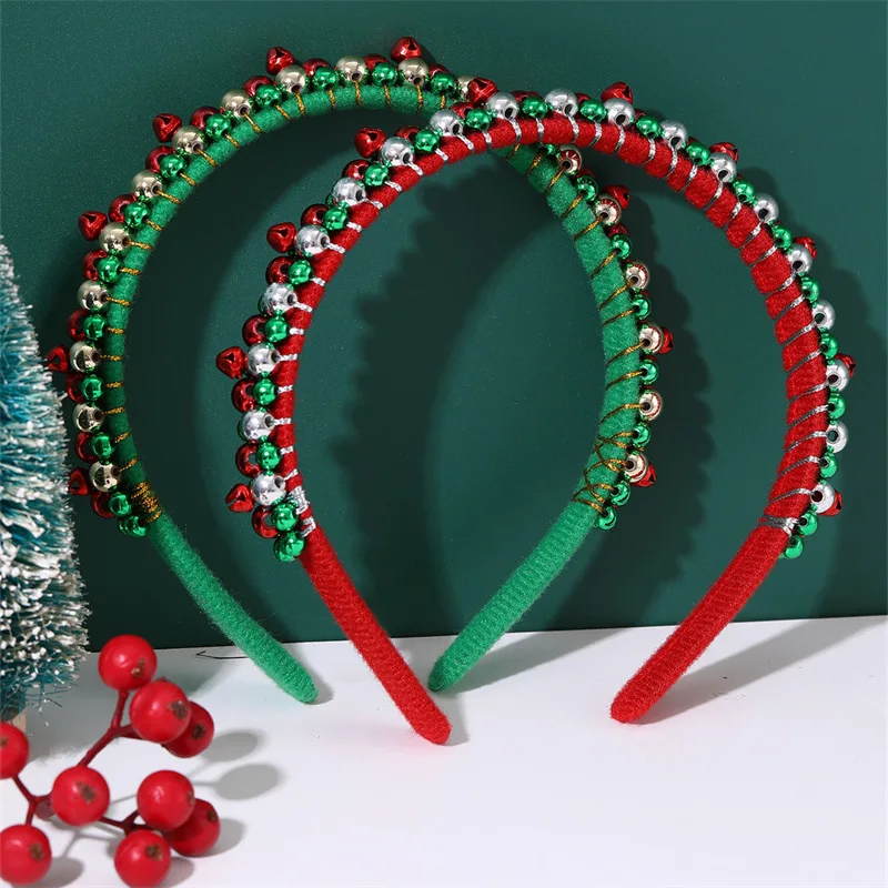 DS nuevo rojo verde diadema de Navidad Festival fiesta campana banda para el cabello con cuentas 15CM diadema grande accesorios para el cabello para mujeres y niñas