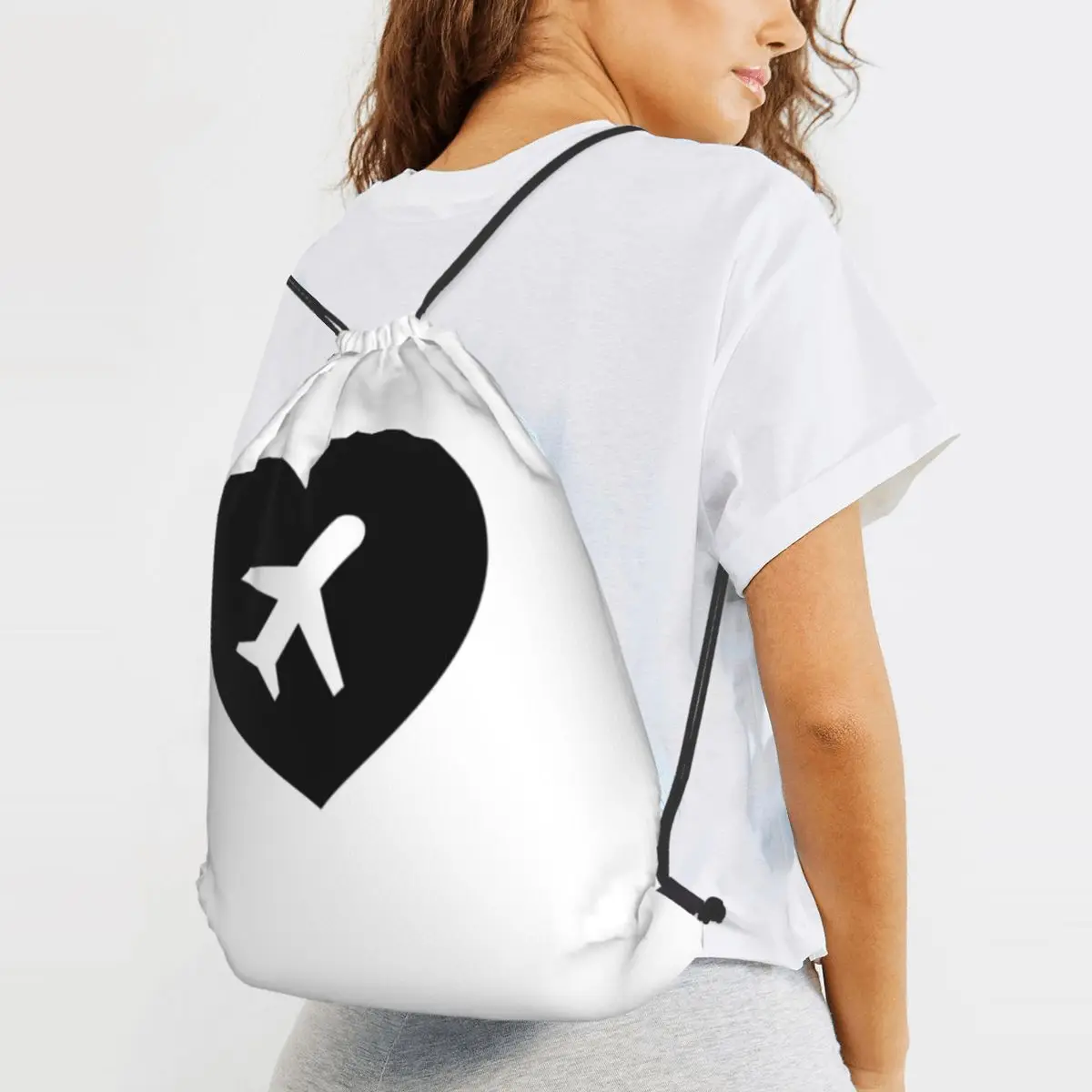 Love Airplanes (Aircraft) Backpacks Multi-function Drawstring Bags Shoes Bag Book Bags for Man Woman Students