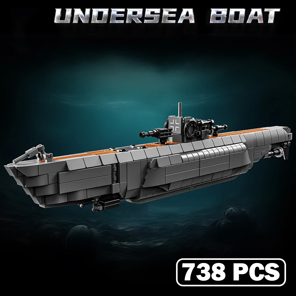 MOC Military WW2 German U boat Soldiers Building Blocks Navy Submarines Warship Weapons Assembly Bricks Toy for Kids Adults Gift