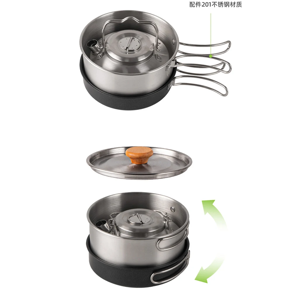 Portable stainless steel Camping Pot Set Picnic Folding Cooker Multifunctional Combination Pot Set Camping cooking utensils