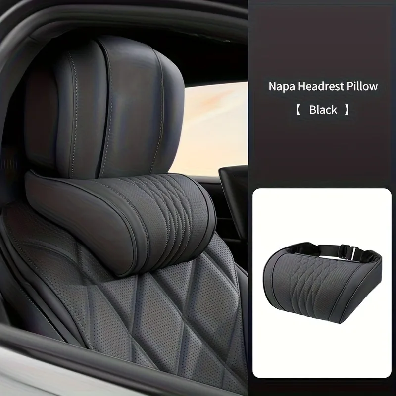 1 Stück Luxus-Auto-Nappa-Kopfstütze Nackenstützkissen Taillenkissen Komfortables Atmungsaktives Taillen- und Nackenstützkissen für Alle Jahreszeiten – Detail 4