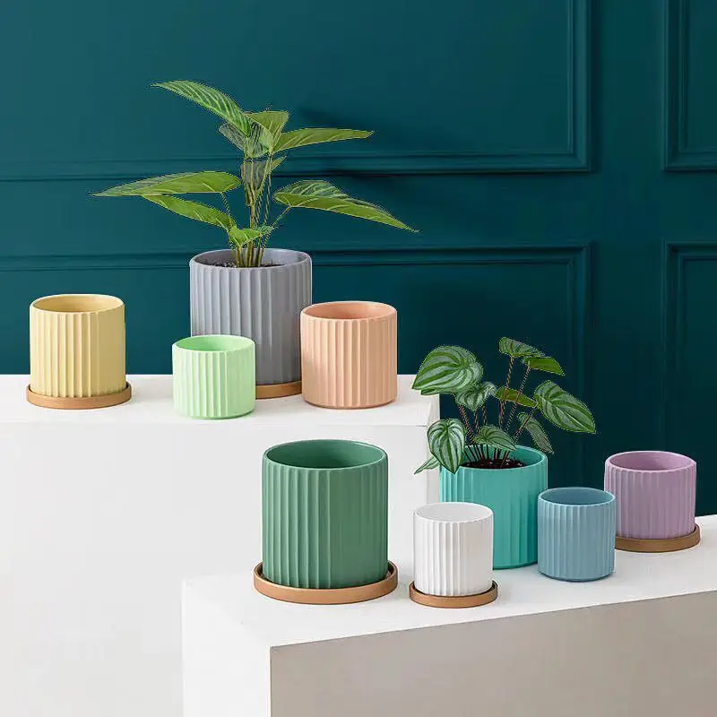 Ins Ceramic Flower Pot, Desktop Green Plants Pots for Flowers, Garden Decoration, Cylindrical Bonsai Container, Planter