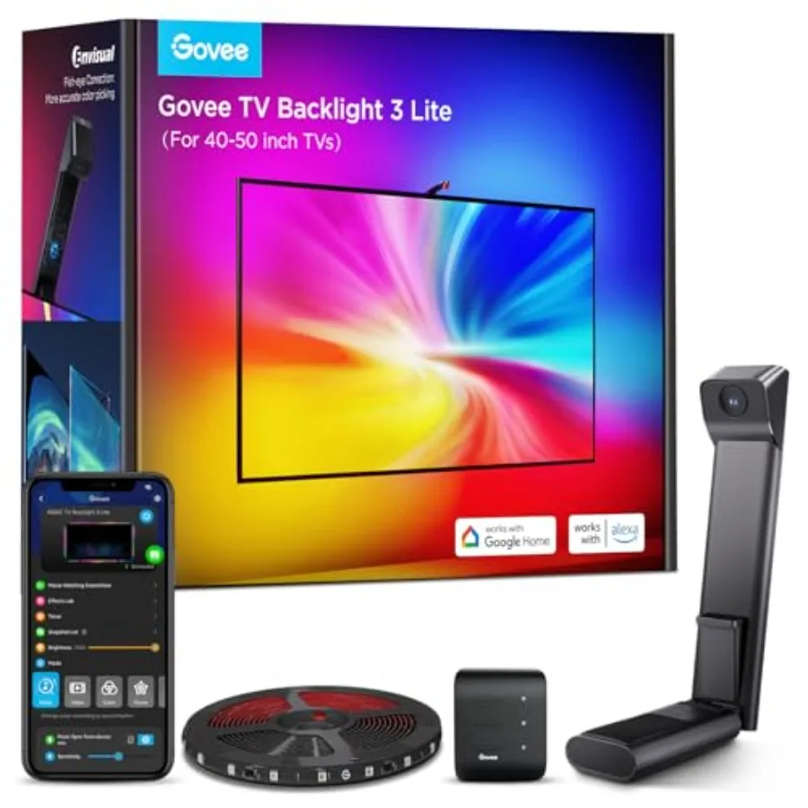 

Светодиодная лента для подсветки телевизора 3 Lite с функцией коррекции Fish-Eye, синхронизация с телевизорами 40-50 дюймов, 7,8 футов, RGBICW, Wi-Fi, с камерой 4