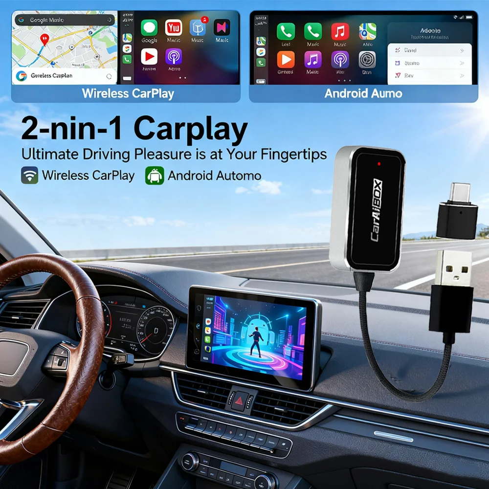 

2in1 Wireless CarPlay Dongle Wireless Android Auto Adapter AI Smart Box Car Intelligent Systems For VW Audi With Wired CarPlay
