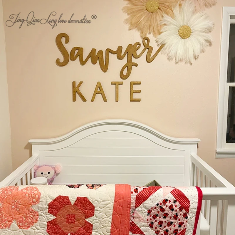 

Custom Wood Name Sign for Nursery or Kids Room First & Middle Name Script Block Font with Optional Stained, Painted or Natural
